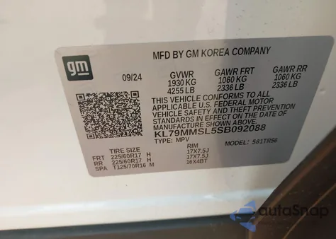 2025 Chevrolet Trailblazer Fwd Ls z USA, uszkodzony, nr VIN KL79MMSL5SB092088